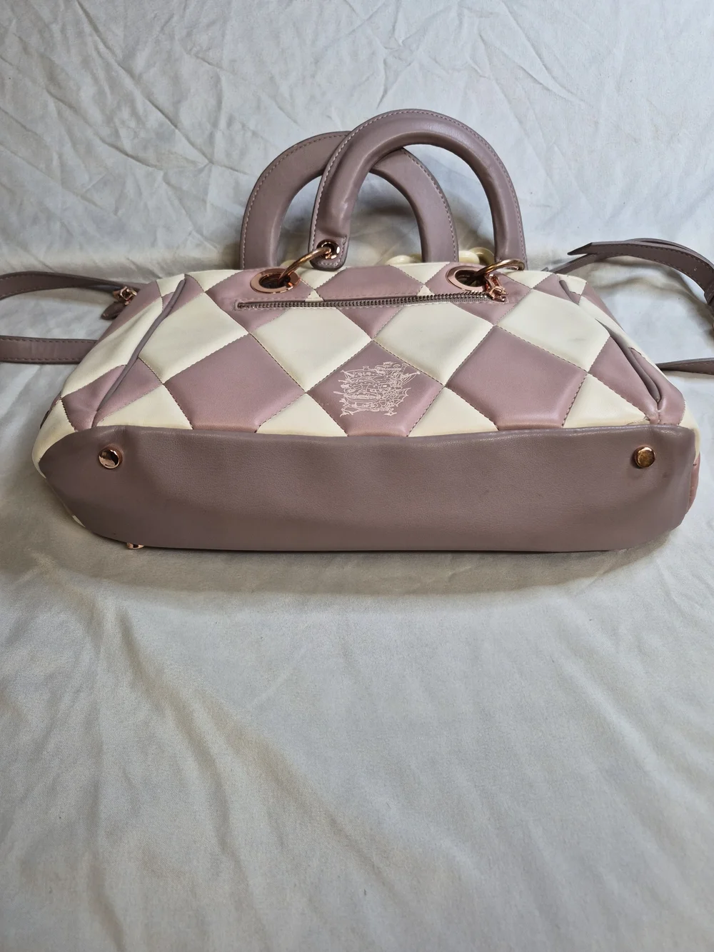 Women’s Quilted Harlequin Satchel in Mauve and Cream
